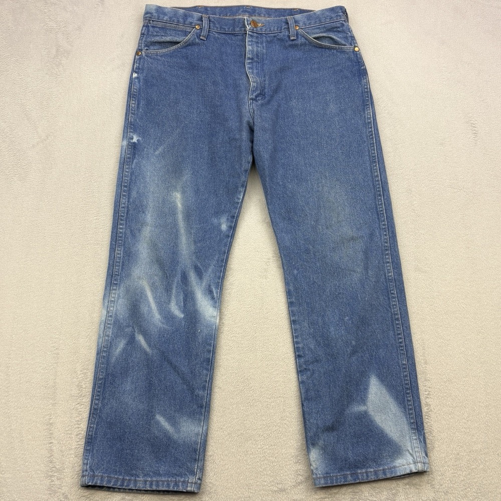 Wrangler Jeans Mens 36x30 Blue Denim 13MWZ Cowboy Cut Faded Whiskered 100 Cotton